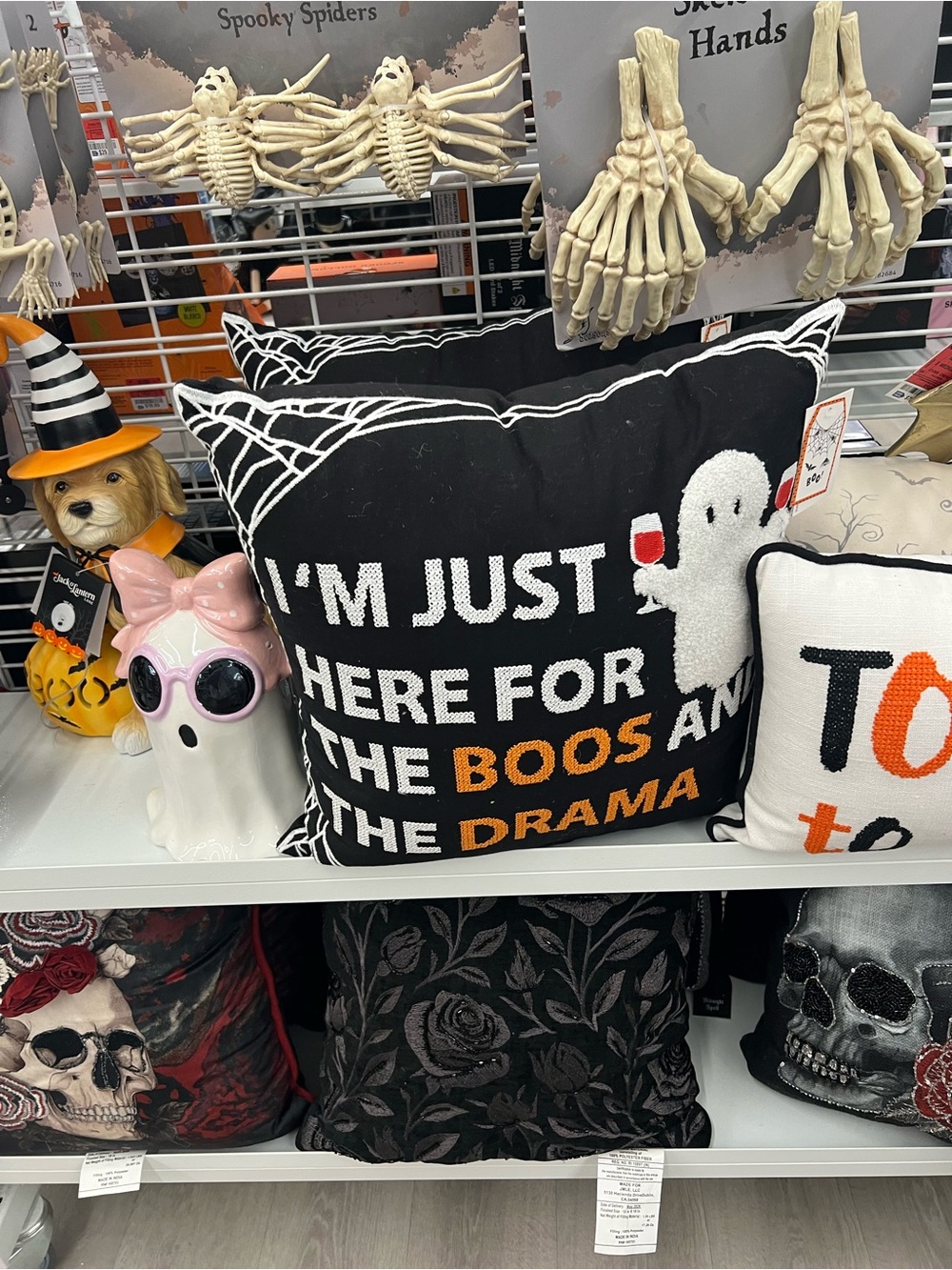 Halloween Black Ghost Accent Pillow - 'I'm Just Here for the Boos and the Drama'